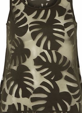 Dorothy Perkins Womens Khaki Palm burnout longline vest top-