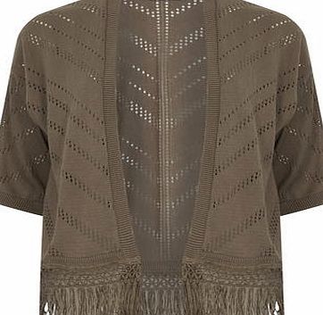 Dorothy Perkins Womens Khaki Pointelle Tassle Kimono- Khaki