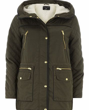 Dorothy Perkins Womens Khaki Quilt Sleeve Parka- Khaki DP92268084
