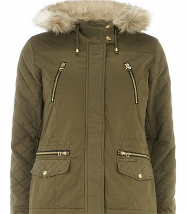 Dorothy Perkins Womens Khaki Quilt Sleeve Short Parka Jacket-