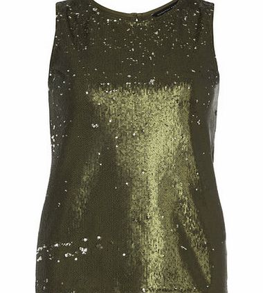 Dorothy Perkins Womens Khaki Tonal Sequin Shell Top- Green