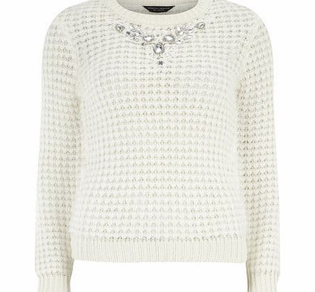 Womens Lace Embellished Jumper- White DP55173400