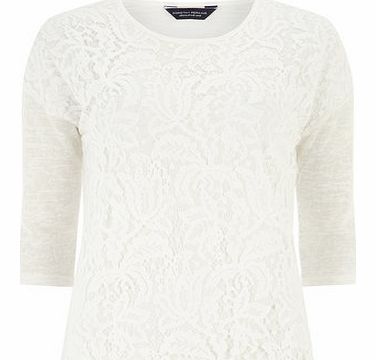 Womens Lace floral panel jersey knit top- White