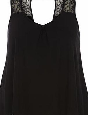 Dorothy Perkins Womens Lace Insert Swing Vest Top- Black