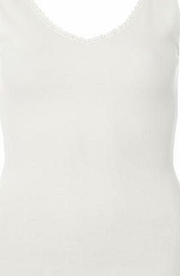 Dorothy Perkins Womens Lace Trim Rib Textured Vest Top- Ivory