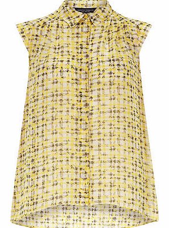 Dorothy Perkins Womens Lemon Gingham Sleeveless Shirt- Yellow