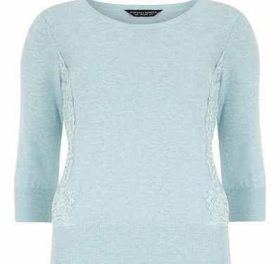 Dorothy Perkins Womens Light blue lace panel jumper- Pale Blue
