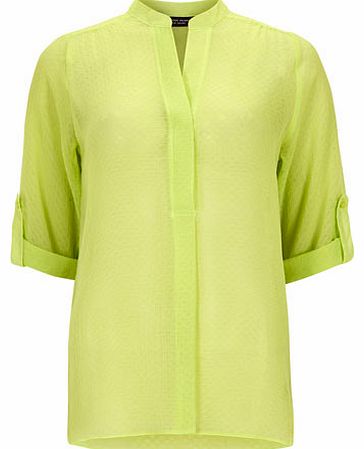 Womens Lime Crinkle Roll Sleeve Shirt- Lime