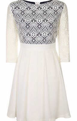 Womens Little Mistress Cream Navy Lace Detail