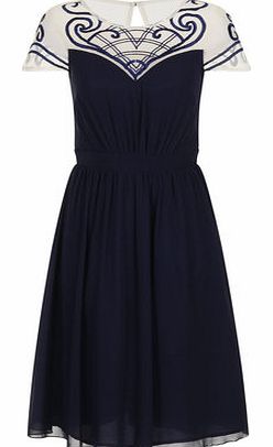Womens Little Mistress Navy Embroidered Dress-