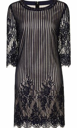 Dorothy Perkins Womens Little Mistress Navy Stripe Lace Tunic
