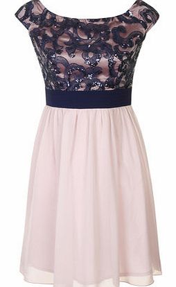 Womens Little Mistress Nude Navy Lace Prom