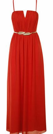 Womens Little Mistress Orange Pleated Maxi