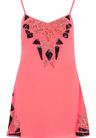 Dorothy Perkins Womens Lola Skye Beaded Camisole Dress- Coral