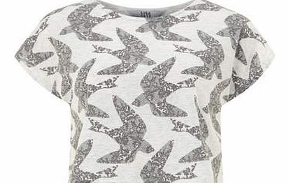 Dorothy Perkins Womens Lola Skye Grey Bird Crop Tee- Grey