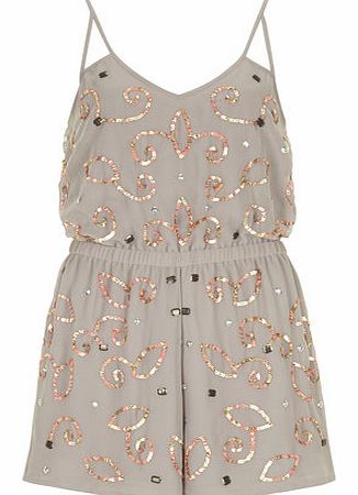 Dorothy Perkins Womens Lola Skye Grey Embellished Playsuit- Grey