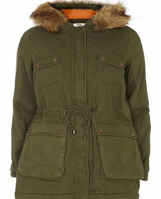 Dorothy Perkins Womens Lola Skye Khaki Fur Trim Parka- Khaki