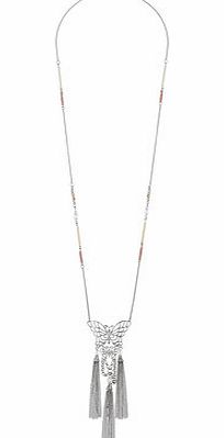 Dorothy Perkins Womens Long Butterfly Tassel Necklace- Pastel