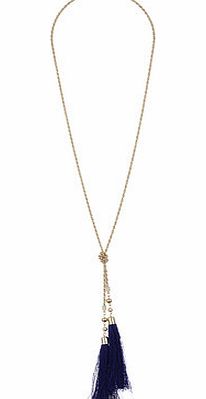 Dorothy Perkins Womens Long Gold Navy Tassel Necklace- Blue