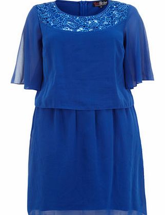 Dorothy Perkins Womens Lovedrobe Blue Flare Sleeve Lace Dress-