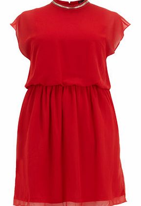 Dorothy Perkins Womens Lovedrobe Red High Neck Dress- Red