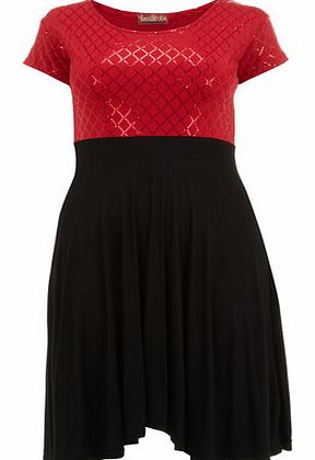 Dorothy Perkins Womens Lovedrobe Red Sequin Contrast Dress- Red