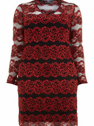 Dorothy Perkins Womens Lovedrobe Red V Neck Lace Dress- Red