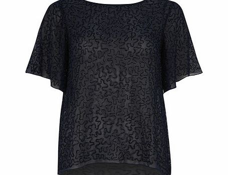 Womens Luxe Navy All Over Bead Blouse- Blue