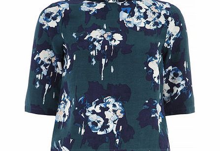 Dorothy Perkins Womens Luxe Teal Floral Ottoman Top- Blue