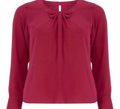 Dorothy Perkins Womens Magenta Small Bow Long Sleeve Blouse-