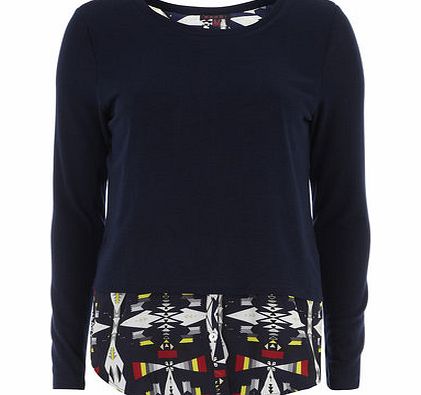 Dorothy Perkins Womens Mandi Navy Printed Layer Pullover- Blue