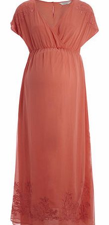 Dorothy Perkins Womens Maternity Coral Embroidered Maxi Dress-