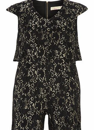 Dorothy Perkins Womens Maya Black And Gold Lace Playsuit-