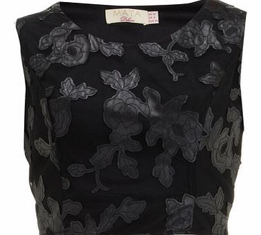 Dorothy Perkins Womens Maya Black PU Applique Crop Top- Black