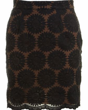 Womens Maya Mocha Flower Overlay Skirt- Brown