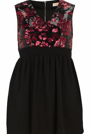 Dorothy Perkins Womens Maya Red Black V Neck Sequin Dress- Red