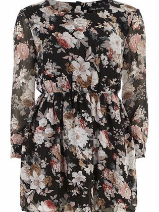 Dorothy Perkins Womens Mela Black Floral Print Dress- Black