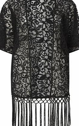 Dorothy Perkins Womens Mela Black Lace Tassle Kimono- Black