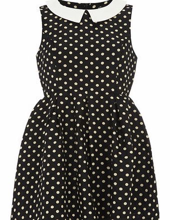 Dorothy Perkins Womens Mela Black Spot Round Collar Dress- Black