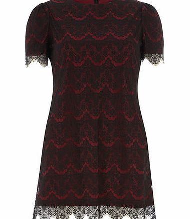 Dorothy Perkins Womens Mela Burgundy Lace Detail Dress- Red