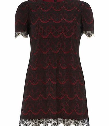 Dorothy Perkins Womens Mela Burgundy Lace Detail Dress- Red