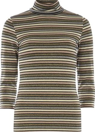 Dorothy Perkins, 1134[^]262015000707129 Womens Metallic Stripe Roll Neck Jersey Top-