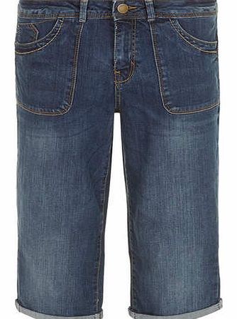 Womens Mid Wash Denim Utility Cropped Jeans-