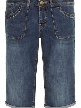 Womens Mid Wash Denim Utility Cropped Jeans-