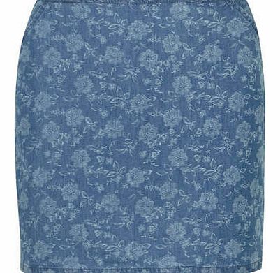 Dorothy Perkins Womens Mid wash floral denim skirt- Blue