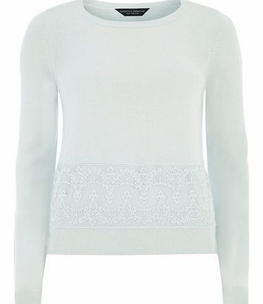 Dorothy Perkins Womens Mint Blue Lace Hem Jumper- Mint DP55143033