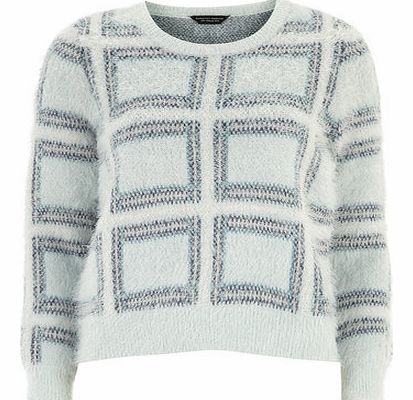 Dorothy Perkins Womens Mint Check Fluffy Jumper- Green DP55149331