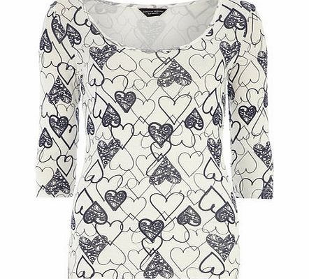 Womens Mixed Heart 3/4 Scoop Top- Navy DP56387282