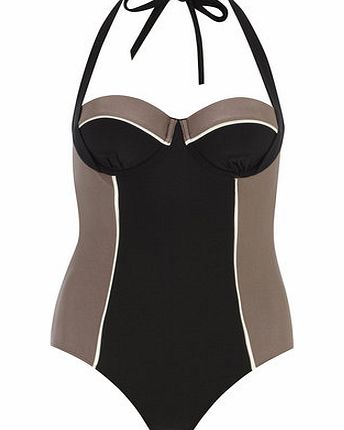 Dorothy Perkins Womens Mocha and Black Colourblock Swimsuit-