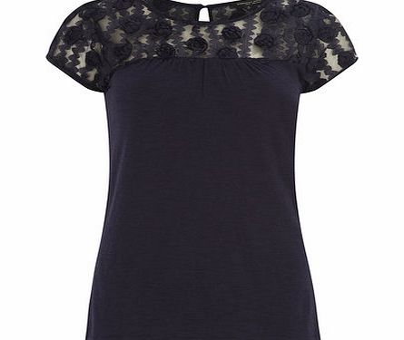 Womens Navy 3D Floral Yoke Top- Navy DP56383423